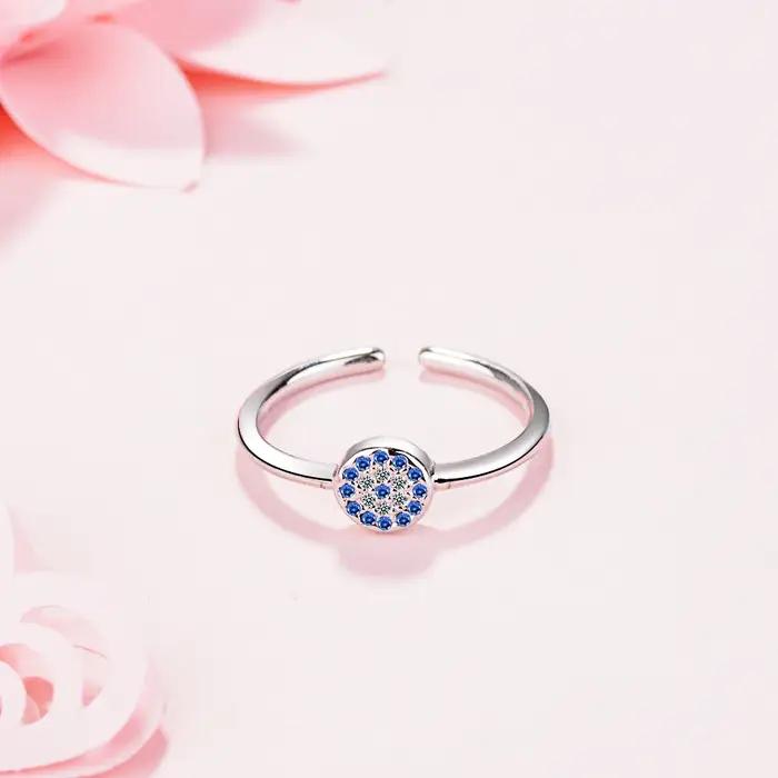 Bague œil porte-bonheur en argent Sterling 925 pendentif mauvais yeux bleu breloque Cz pour femmes occasions spéciales alliance de mariage engagement fête anniversaire