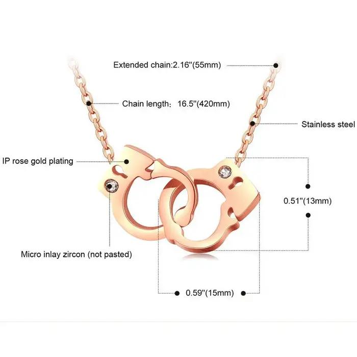 Collier Steampunk en acier inoxydable avec pendentif menotte en cristal blanc pour femmes et filles occasions spéciales mariage Saint Valentin