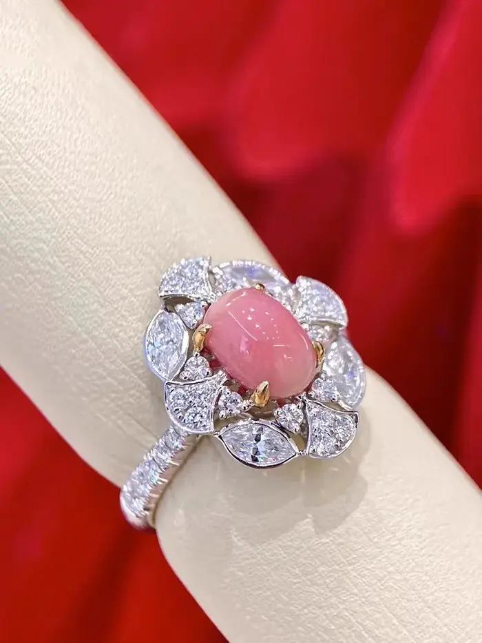 Bague en argent sterling 925 sertie de perle naturelle de conque et diamants fleur romantique à offrir pour femmes occasions spéciales