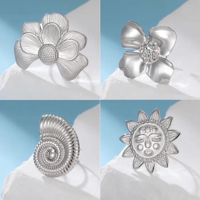 COOLTIME mode fleur bague pour femmes en acier inoxydable couleur or gardénia camélia