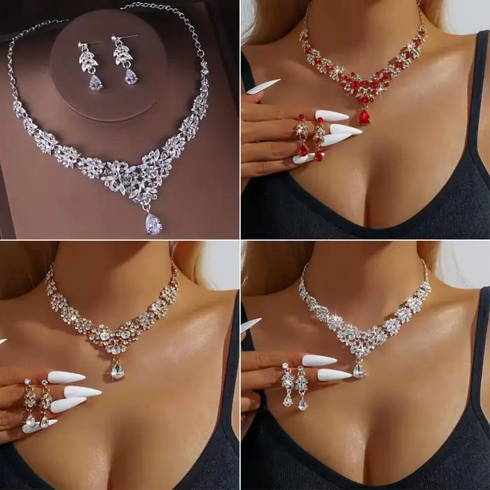 Ensemble de boucles d'oreilles et collier en diamant blanc pour femme occasions spéciales mariage banquet de luxe