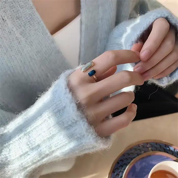 Bague en émail goutte à goutte colorée réglable pour femmes