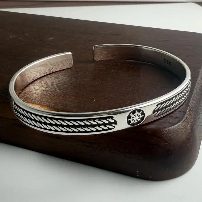 Bracelet rétro 100% argent massif 925 pour femmes et hommes