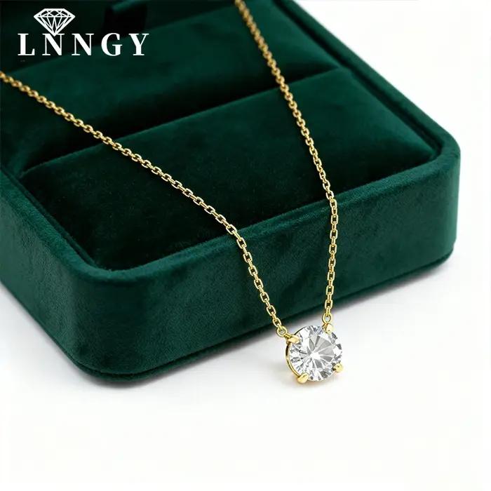Collier pendentif solitaire en or 14 carats avec moissanite 4mm/5mm