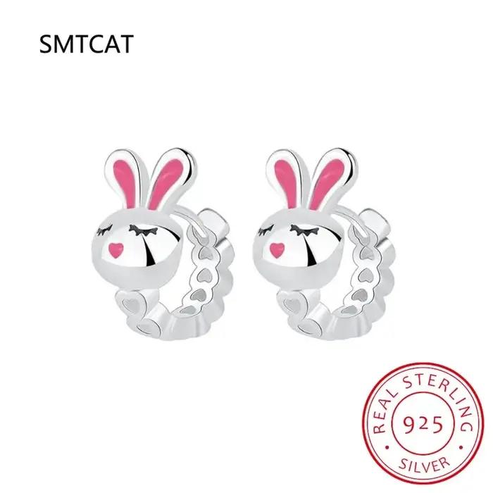 Boucles d'oreilles créoles lapin en argent 925 pour filles et femmes, bijoux mignons avec zirconium blanc, gris, rouge, noir, vert, cadeau pour les occasions spéciales