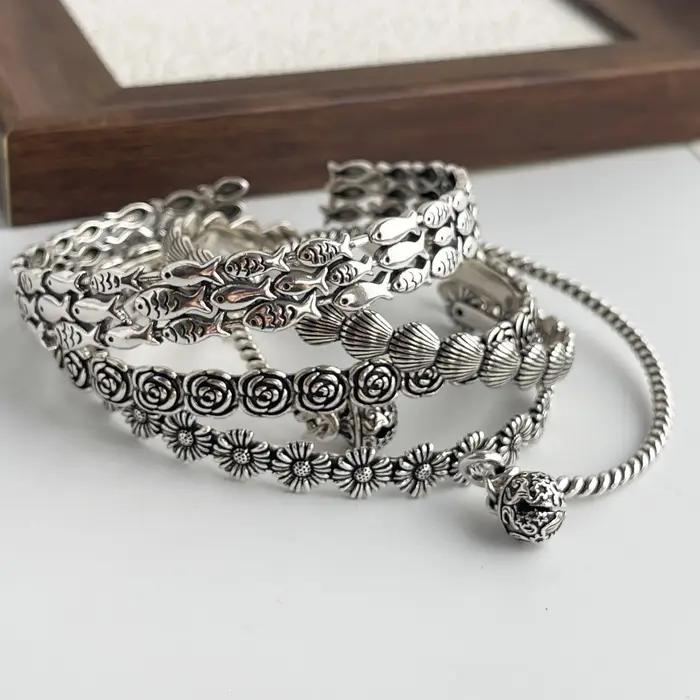 Bracelet rétro en argent Sterling 100% massif 925 pour femmes et hommes