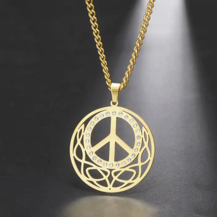 Amaxer – collier avec pendentif signe de paix pour femmes et hommes contre la guerre, bijoux en acier inoxydable