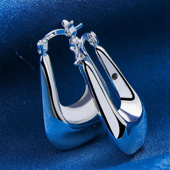 Boucles d'oreilles géométriques brillantes en argent sterling 925 pour femmes, bijoux de mode pour mariage et occasions spéciales