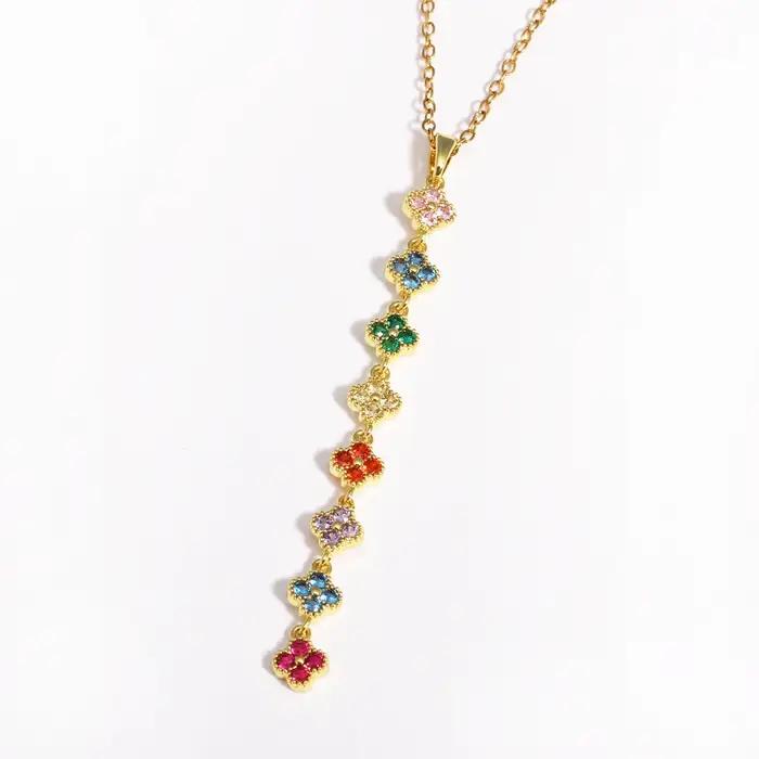 Collier Long en forme de Y pour femmes, breloque trèfle à quatre feuilles, coloré, scintillant, Sexy