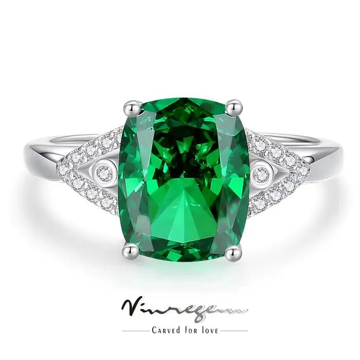 Vinregem 8*10 MM émeraude saphir haute teneur en carbone diamant gemmes bague pour les femmes 925 en argent Sterling bijoux fins cadeaux d'anniversaire
