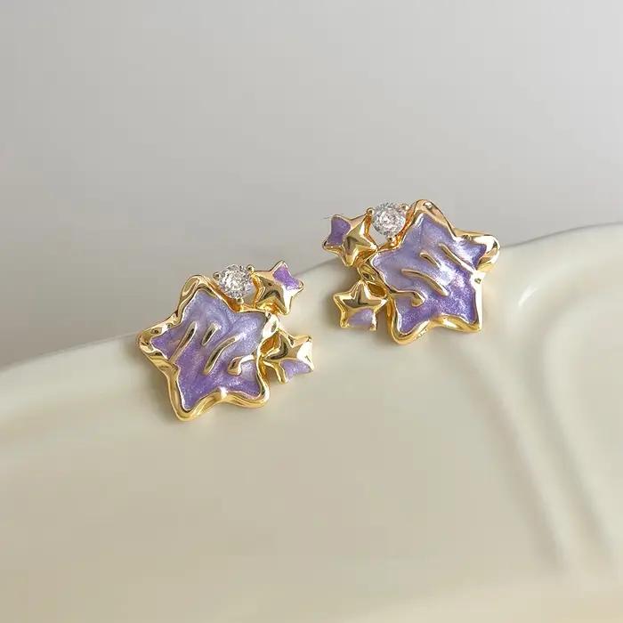 Boucles d'oreilles émaillées étoile violette pour femmes