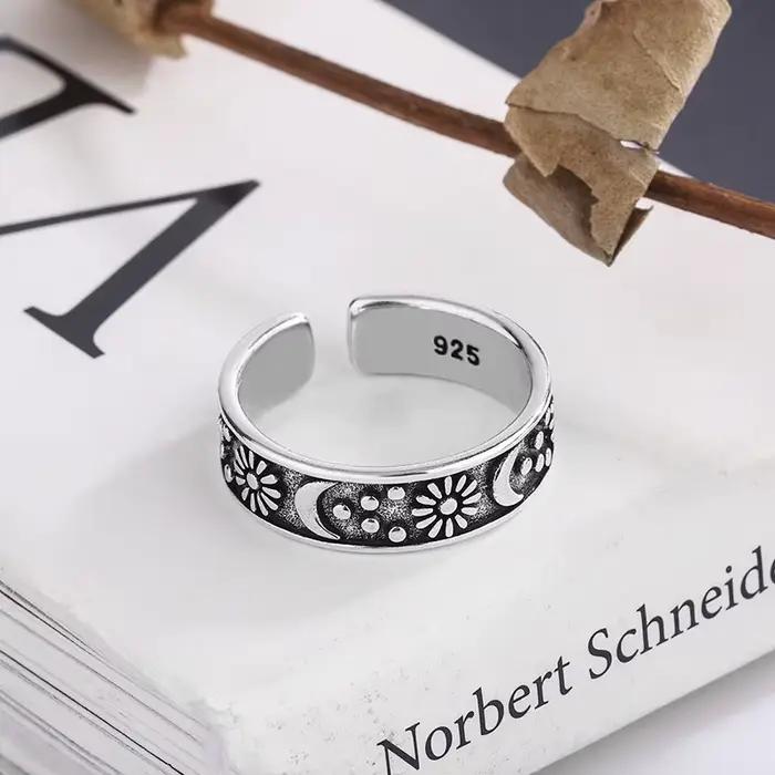 Bagues soleil lune en argent Sterling 925 pour femmes