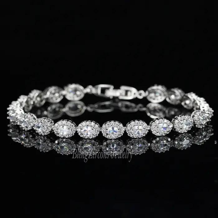 BeaQueen – Bracelets de marque couleur argent pour femmes, bijoux ovales parfaits, en pierre de zirc