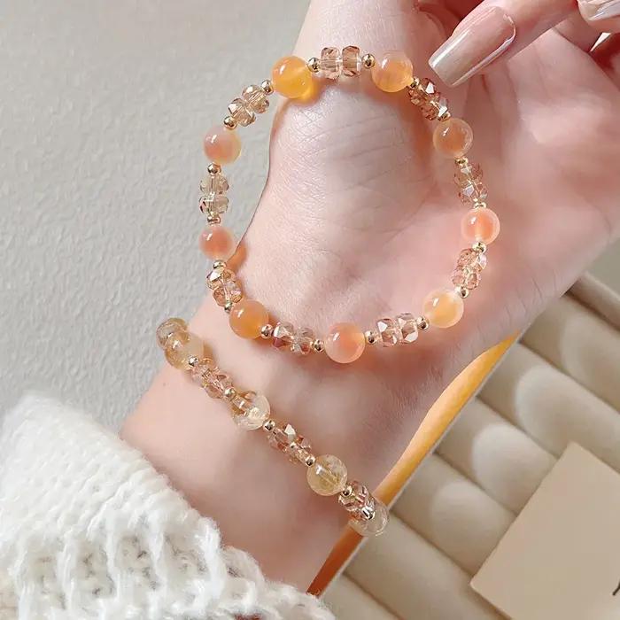 Bracelet en agate cœur naturelle couleur orange 2026 pour femme