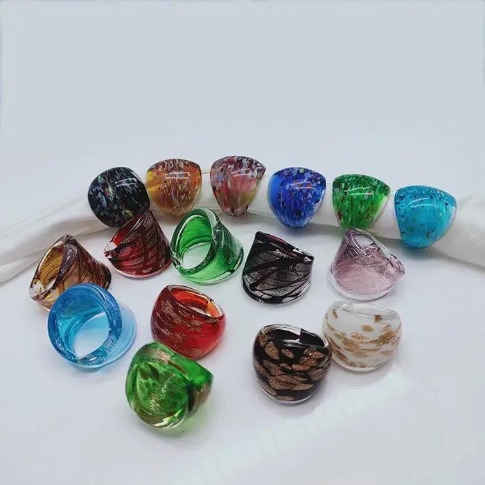 Bague mixte vintage en verre Mura, 16 pièces, unisexe, mode, breloque faite à la main, bijoux cadeau