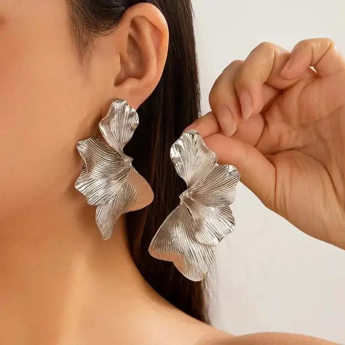 Boucles d'oreilles demi-fleur en feuilles de Ginkgo pour femmes