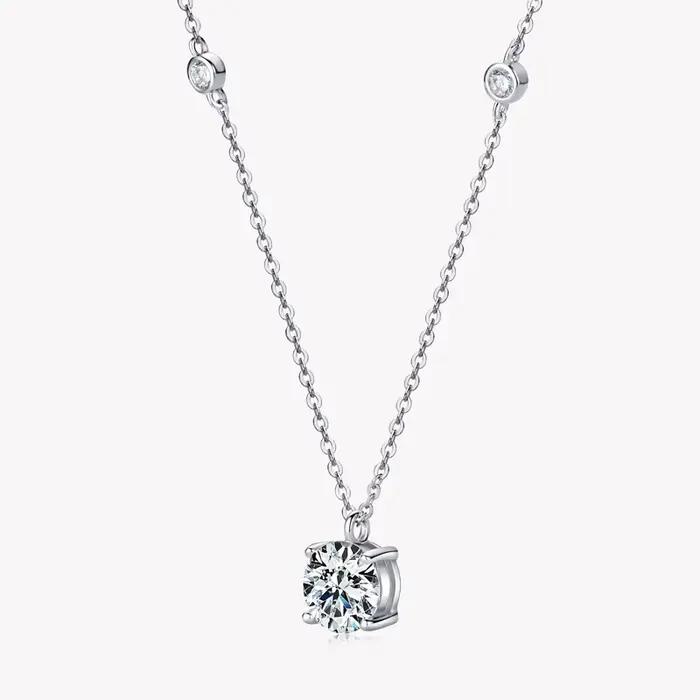OXTAO – collier avec pendentif en moissanite de luxe, 2 carats, avec certificat, pour femmes, bijoux de mariage, couleur D, rempli d'or 14K