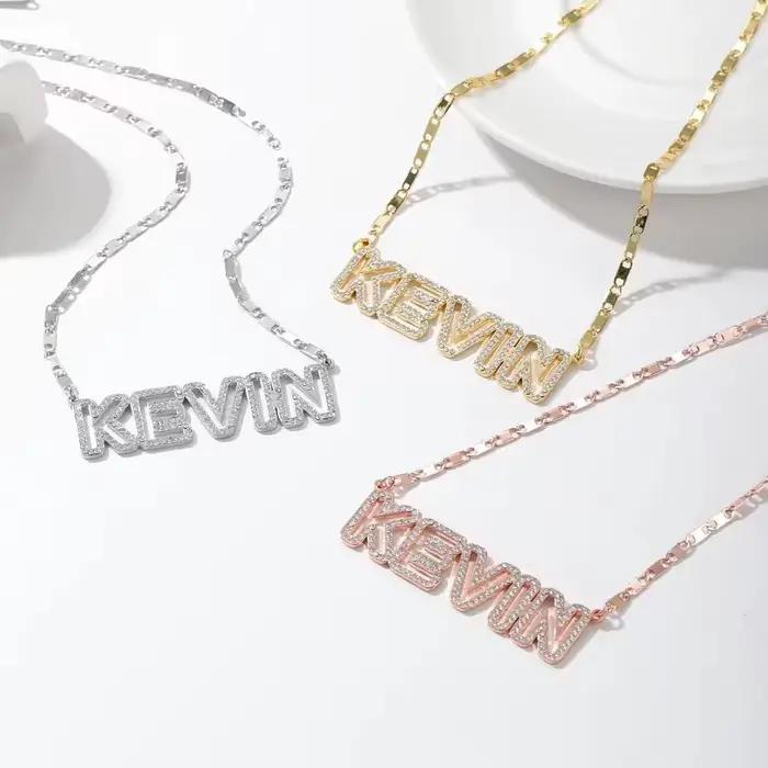Collier personnalisé avec nom en pierre scintillante en or, bijoux en acier inoxydable, cadeau à la mode pour femmes