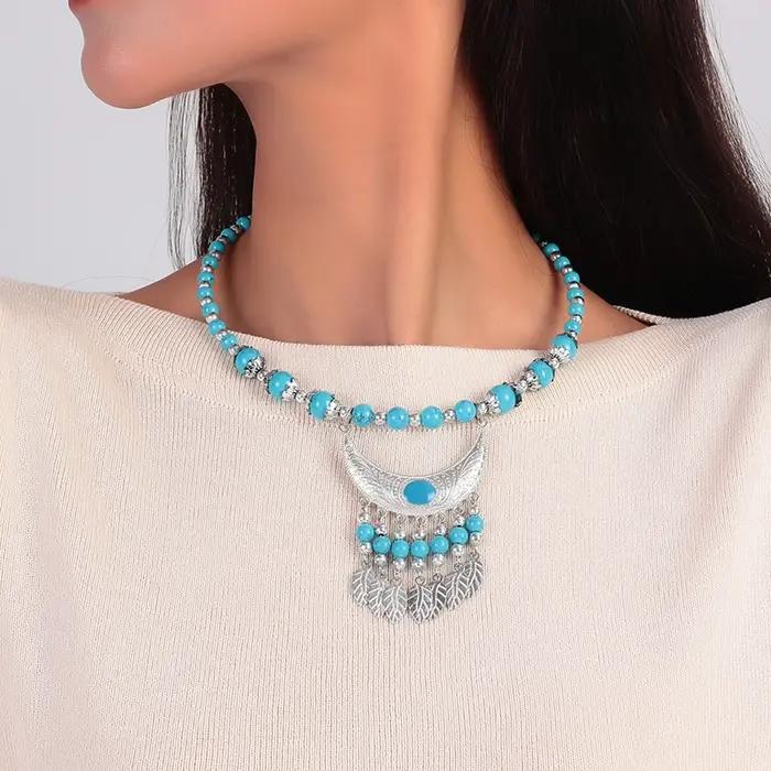 Collier ethnique tibétain en argent avec pampilles pour femmes