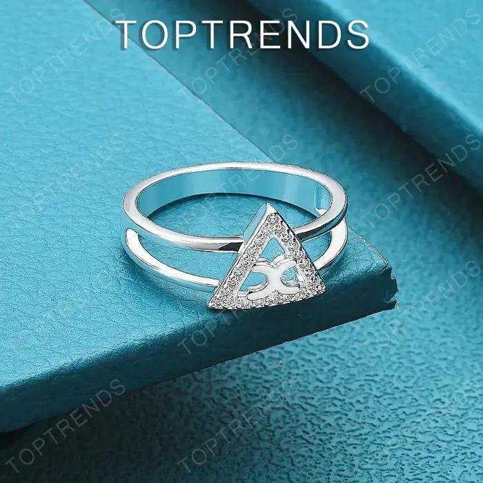Bague triangulaire en argent Sterling 925 de haute qualité pour femmes
