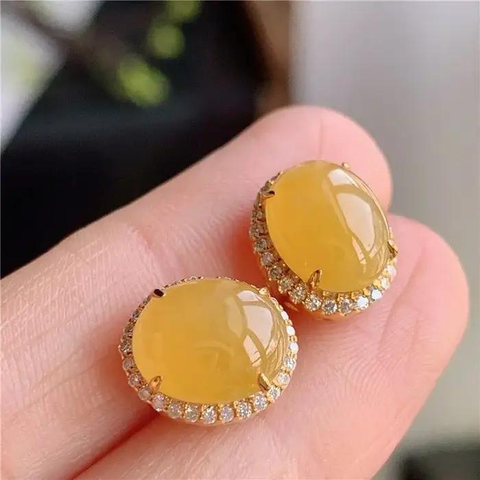 Boucles d'oreilles créatives jaunes en calcédoine naturelle pour femmes