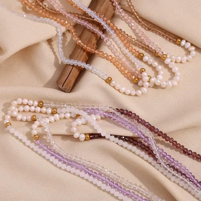 E.B.belle-Collier fait main en cristal taillé de perles d'eau douce