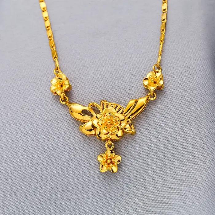 Colliers ras du cou avec pendentif multi-fleurs plaqué or jaune pour femmes