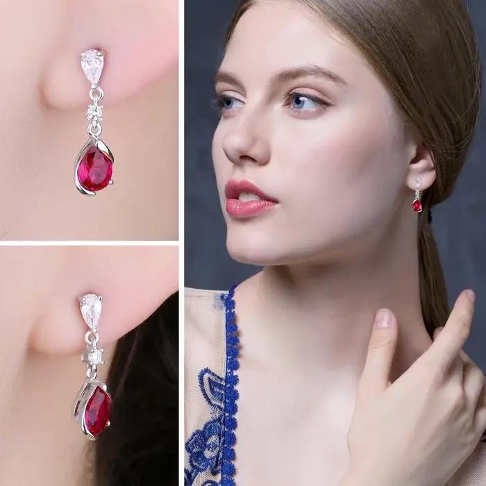 Boucles d'oreilles en forme de poire pour femme en argent Sterling 925 avec pierres précieuses élégantes pour occasions spéciales cadeau d'anniversaire