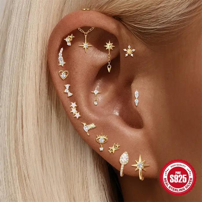 Boucles d'oreilles en argent sterling 925 motif géométrique lotus zircon pour femme et homme occasions spéciales soirée partenaire cadeau
