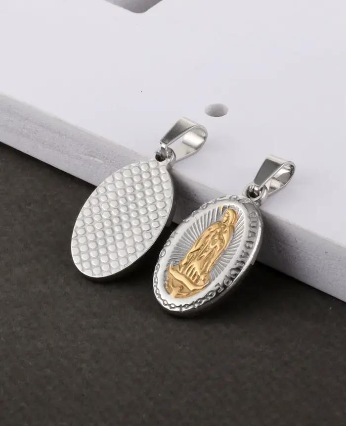 Médaille catholique Notre-Dame de Guadeloupe, pendentif ovale en acier inoxydable, médaillon vierge marie pour collier, accessoires de fabrication de bricolage