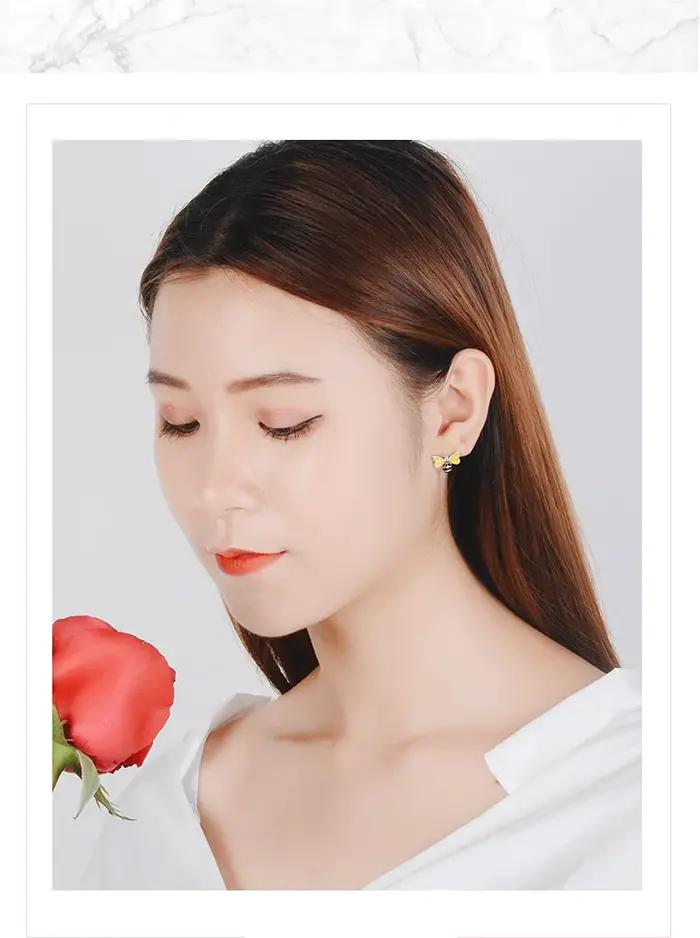 Buyee 925 en argent Sterling femme boucle d'oreille belle abeille