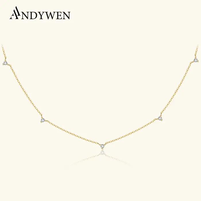 ANDYWEN 925 argent Sterling or Zircon CZ breloque tour de cou longue chaîne collier bijoux fins cristal fête