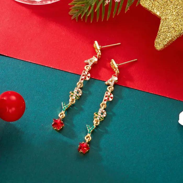 Boucles d'oreilles à pampilles «HAPPY» en cristal coloré de noël pour femmes