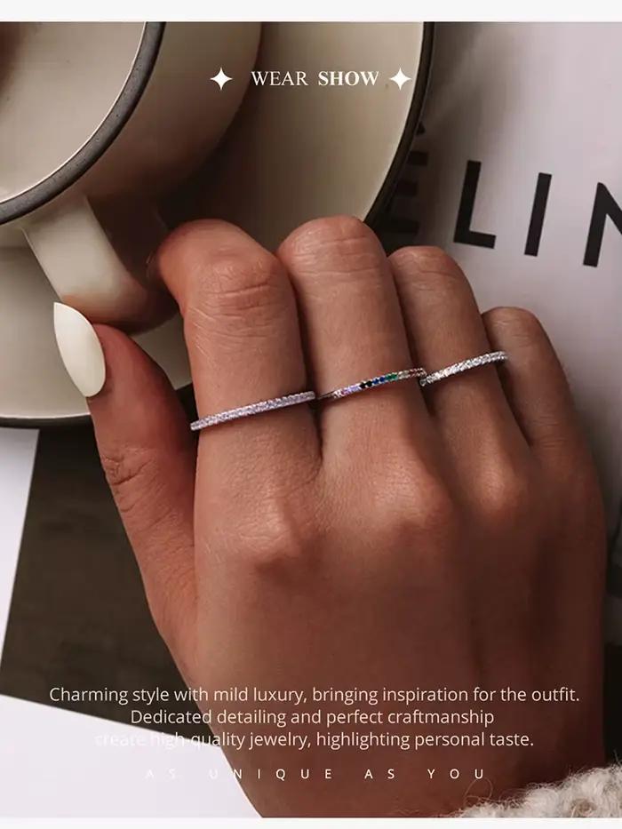 Bague en argent sterling 925 sertie de zircon multicolore mignonne et romantique pour femmes occasions spéciales mariage anniversaire noël