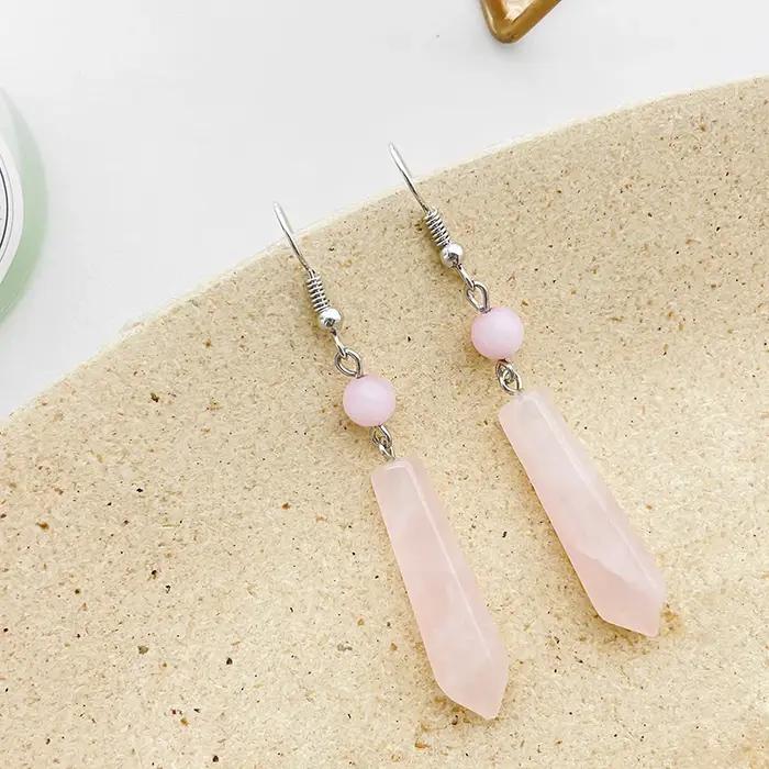 Boucles d'oreilles pendantes en quartz rose pour femmes