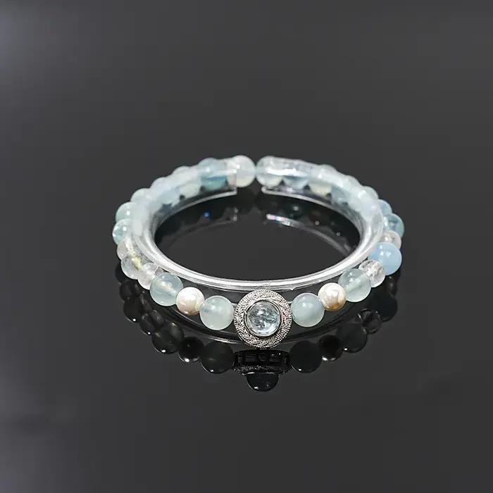 Miroir magique lumière bleue bijoux de haute qualité Bracelet en cristal aigue-marine naturelle