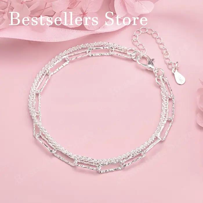 Bracelet double couche brillant en argent sterling 925 de 8 pouces