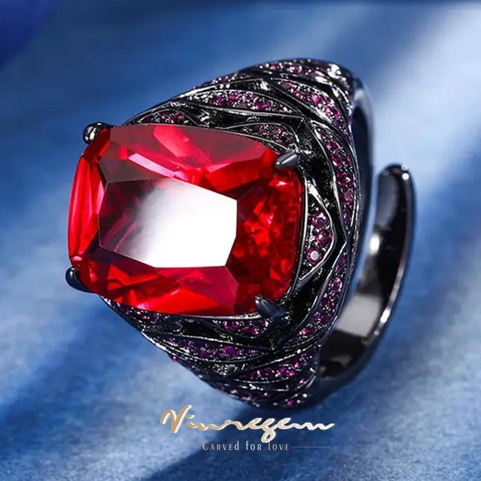 Vinregem 12*16 MM laboratoire créé saphir rubis émeraude gemmes ouvert anneau réglable pour les femmes cadeaux d'anniversaire bijoux fins en gros