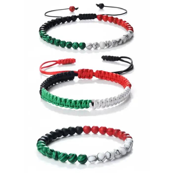 Bracelet de perles drapeau palestinien coton tressé classique pour femmes et hommes rouge noir blanc vert symbole national cadeau occasions spéciales