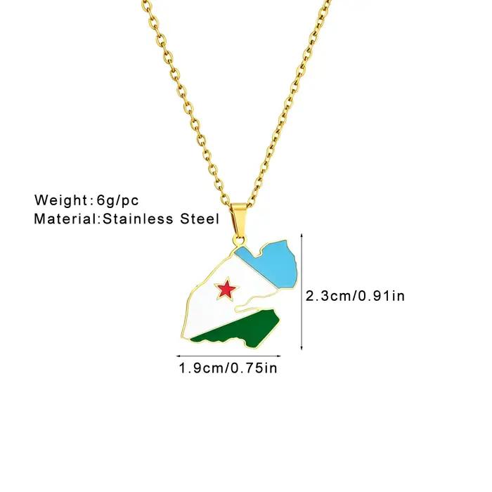 Collier carte de Djibouti en acier inoxydable émaillé pour homme et femme bijou ethnique patriotique accessoire tendance à offrir pour événements spéciaux