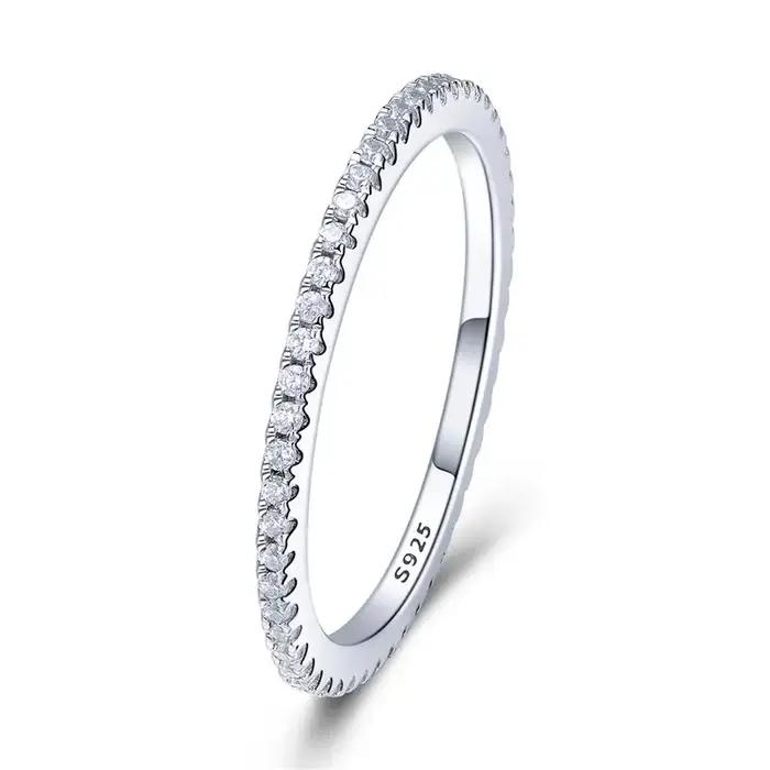 BAMOER 925 bagues empilables en argent sterling entièrement pavées de diamants simulés