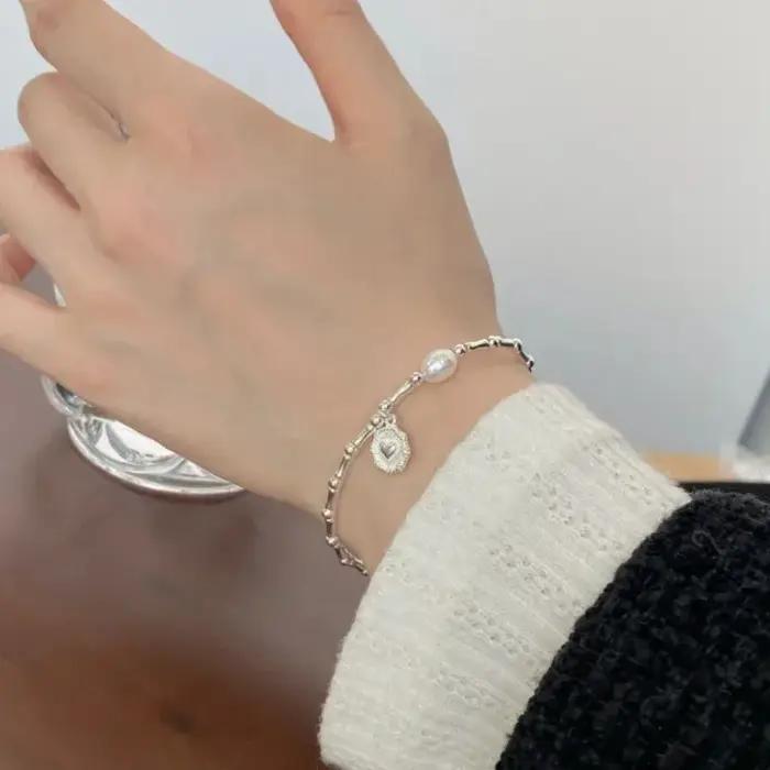 Bracelet en argent sterling 925 avec nœuds et perles pour femme occasion anniversaire cadeau chic et moderne élégant simple tendance