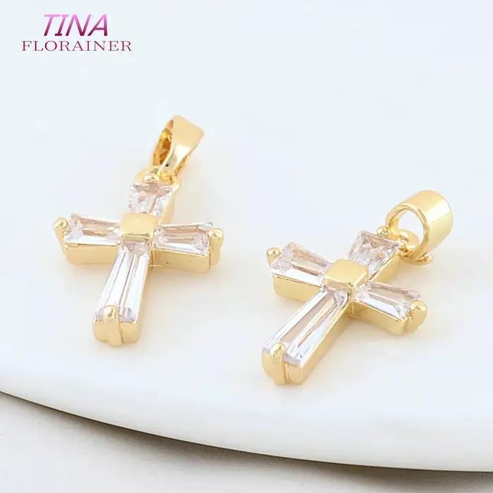 6 pièces de pendentifs croix en laiton couleur or 14K avec zircon, 12*18MM, pour la fabrication de colliers, boucles d'oreilles et accessoires de bijoux
