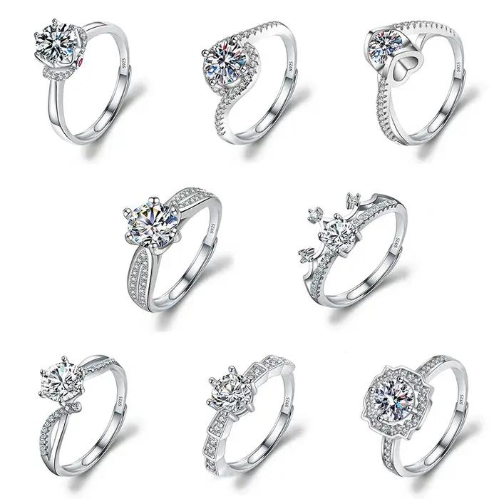 Bagues ouvertes en diamant incrusté Moissanite pour femme