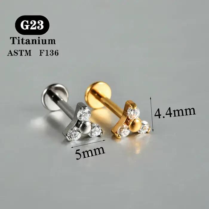 1 PC ASTM F136 titane Zircon dos plat boucle d'oreille fleur clous d'oreille Lobe Helix Tragus Carti