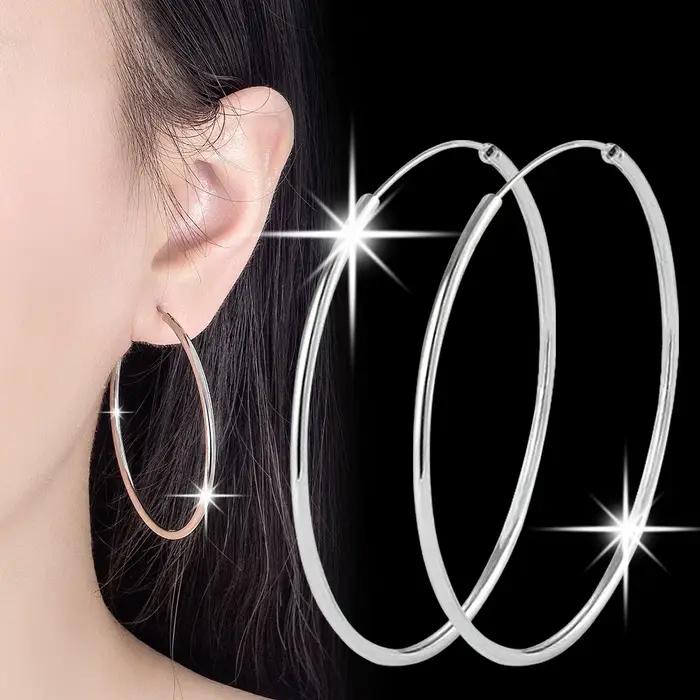 Boucles d'oreilles rondes en argent Sterling 3/4/5/6CM pour femmes