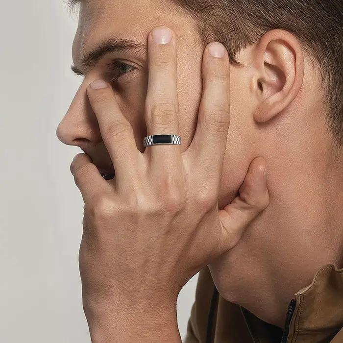 Bague rectangulaire noire pour hommes et garçons