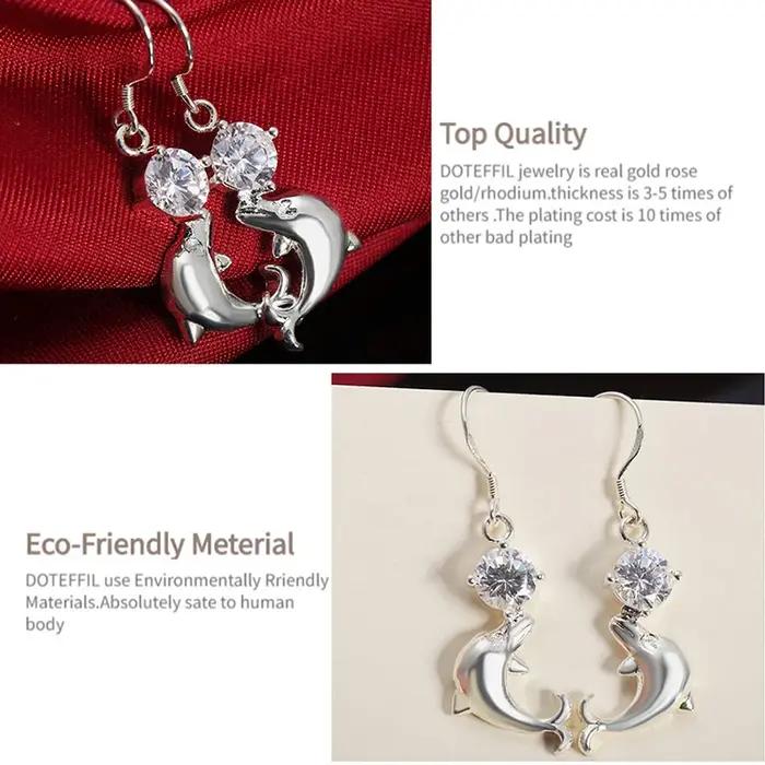 DOTEFFIL 925 argent Sterling dauphin AAA Zircon gouttes boucles d'oreilles pour les femmes meilleur cadeau de mariage fiançailles fête bijoux