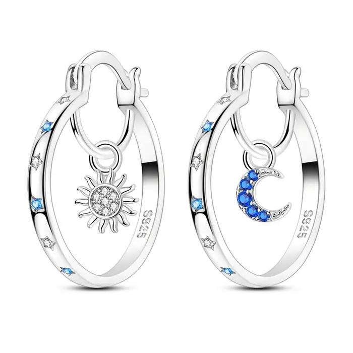 Boucles d'oreilles soleil et lune intérieures en argent Sterling 925 pour femmes, cerceau en Zirconium pour anniversaire, bijoux cadeaux de mariage
