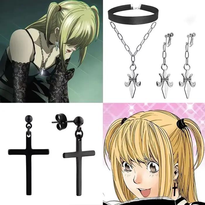 Boucles d'oreilles Cosplay Anime Misa Amane pour femmes, Y2K, croix gothique, Clip d'oreille et pendentif, collier, accessoires de Costumes d'halloween